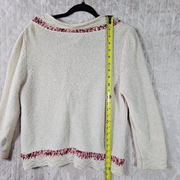 Coldwater Creek Open Knit Lightweight Cardigan Womens L Linen Contrast Coquette - Picture 5 of 7